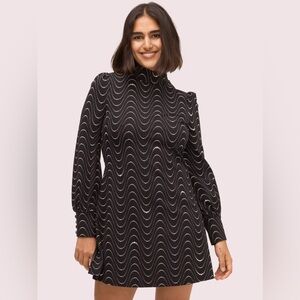Black Wavy Dot Ponte A-Line Mock Neck Dress – Size Extra Large